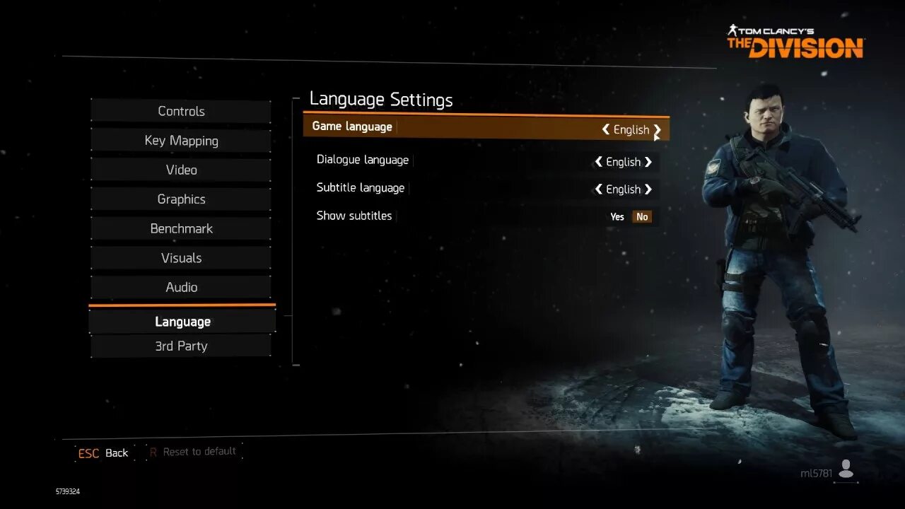 Can change the game. Division main menu. change language in game. division if the language.