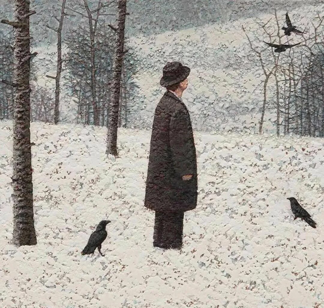 Mark Edwards картины. Одиночество зимой. Ворона на снегу картина. Вороны на снегу живопись. Воронов шел по улице