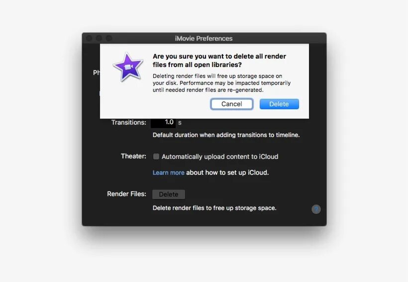 Warning delete. Imovie delete.