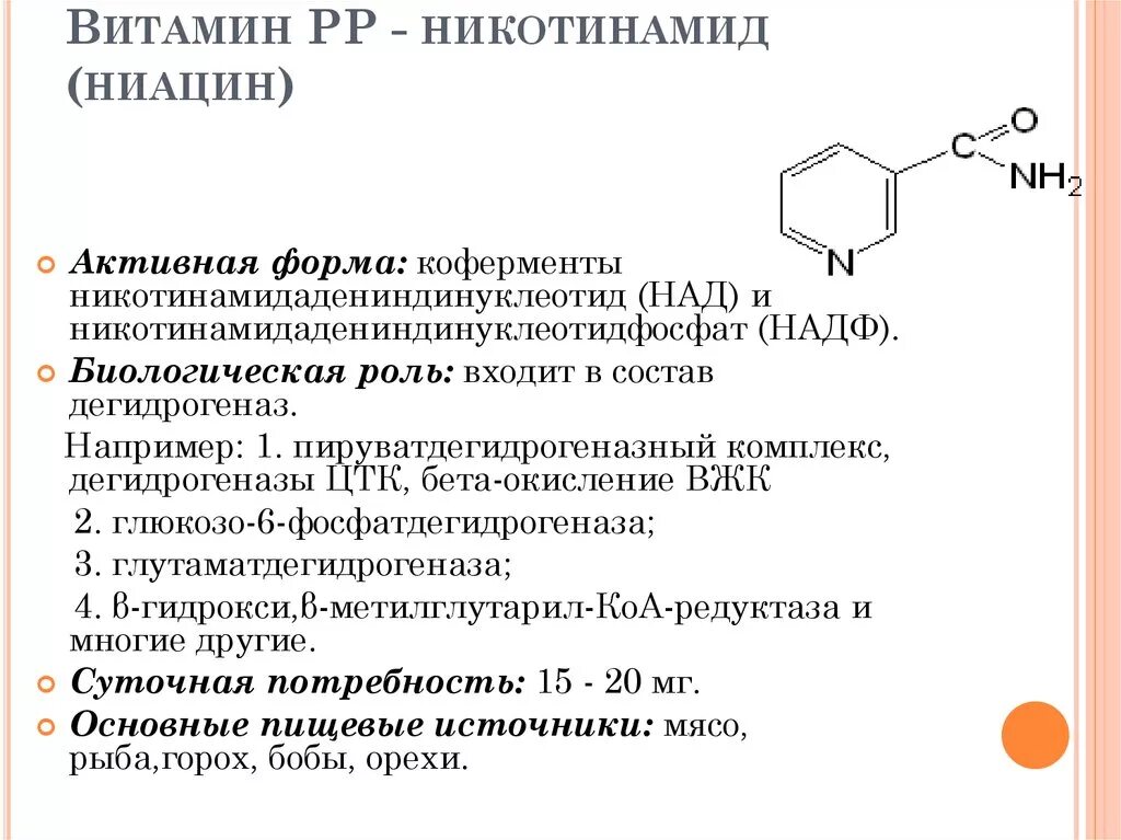 Биологическая роль витамина рр биохимия. Витамин b3 никотинамид формула. Витамин в3 (рр, ниацин). Никотиновая кислота витамин рр. В составе 3 активных