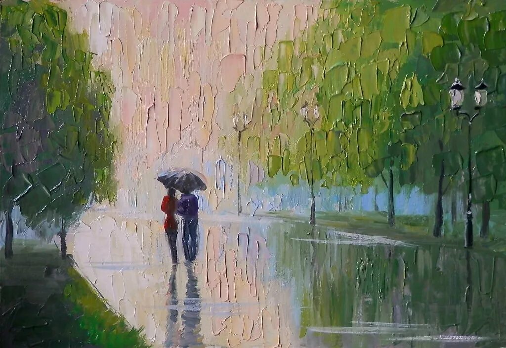 Алтуфьев художник Импрессионист дождь. Дождливый пейзаж. Пейзаж дождь. Ливень живопись.
