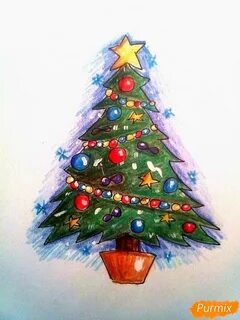 Нарисовать елку с игрушками красками