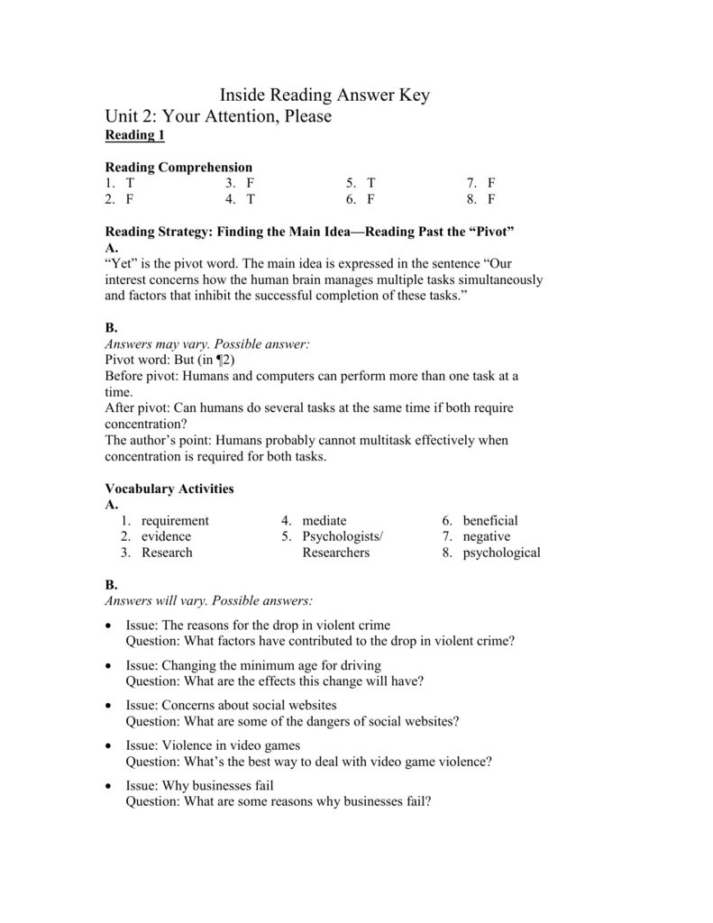 Unit 5 reading. Inside reading 2 answer Key. Inside reading 1 ответы. Inside reading. Inside reading 1 answer Keys.