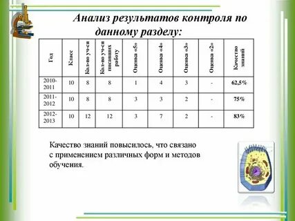 Анализ результатов учебного процесса