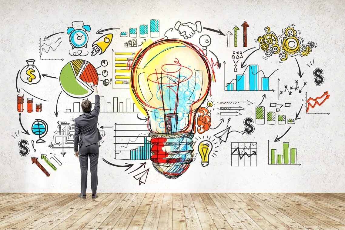 Success vision. Scientific foundations illustrator. Креативное мышление на белом фоне. Человек деньги и лампочка. Research idea.