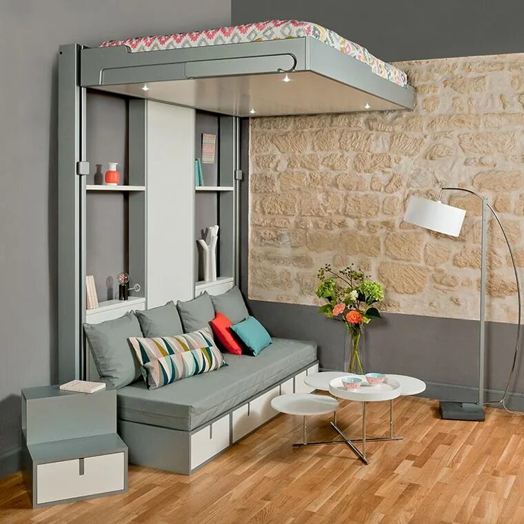 Mueble modular de pared con cama abatible CIRCE SOFA by CLEI diseño Giulio Manzo