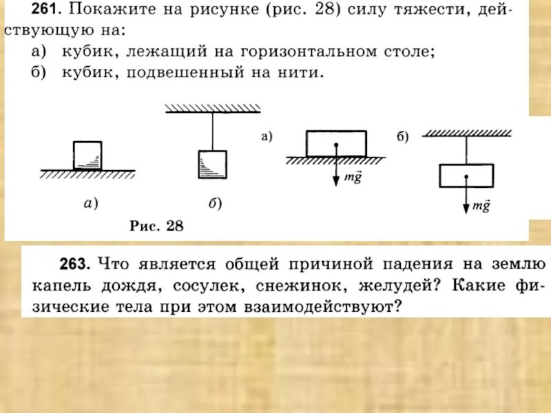 На каком рисунке показана сила. Покажите на рисунке силу тяжести действующую на кубик. Сила тяжести , действующий на кубик. Какая сила является причиной падения. Сила тяжести на кубик лежащий на столе.