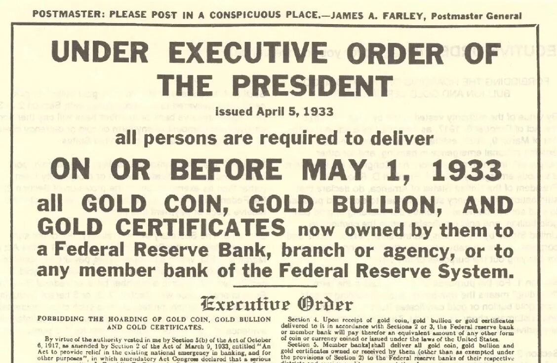 Executive order. Конфискация золота у населения США В 1933 году. Конфискация золота в США В 1933. Изъятие золота у американцев Рузвельтом.