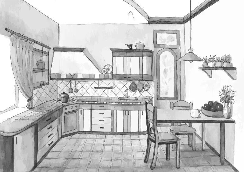 Кухня нарисованная детьми. Нарисовать кухню. интерьер кухни для срисовки. эскиз кухни цветной. кухня мечты для детей.