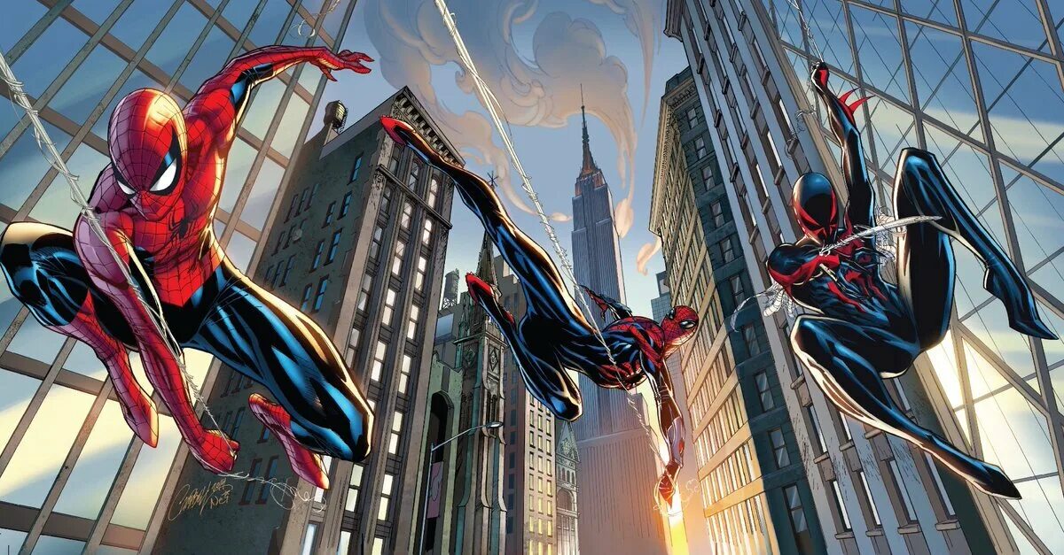 Удивительный человек рассказ. Superior Spider-man обложка. Супериор паук и человек паук 2099. Совершенный человек паук паук 2099. The Superior Spider-man Comics обложка.