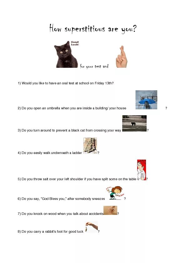 Чем вы перебиваете боль квиз. Superstitions in Britain Worksheets. Superstitions задания. Are you superstitious. British Superstitions Worksheets.