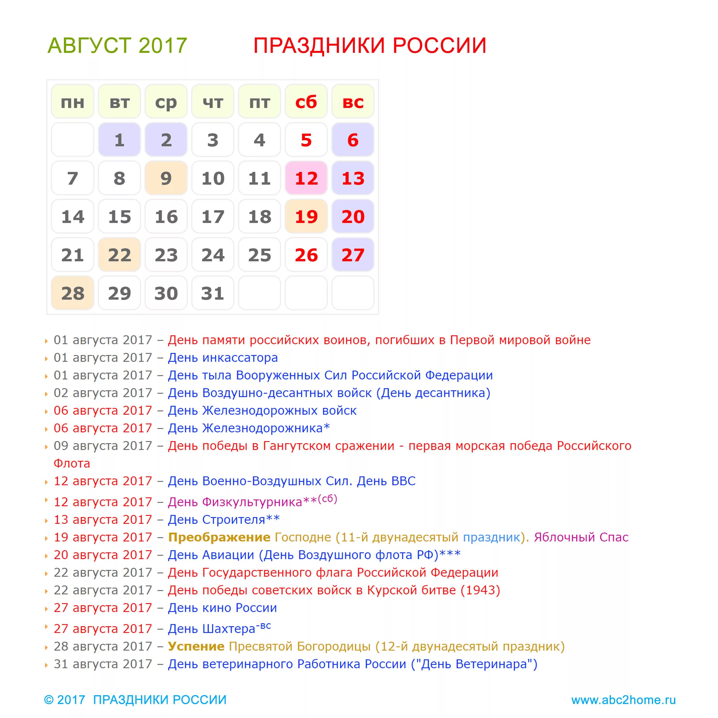 Какие праздники на этой неделе в россии. Праздники в августе. Праздники в августе в России. Список праздников в августе. Календарные праздники в России на август.