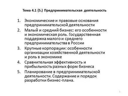 Предпринимательская деятельность план