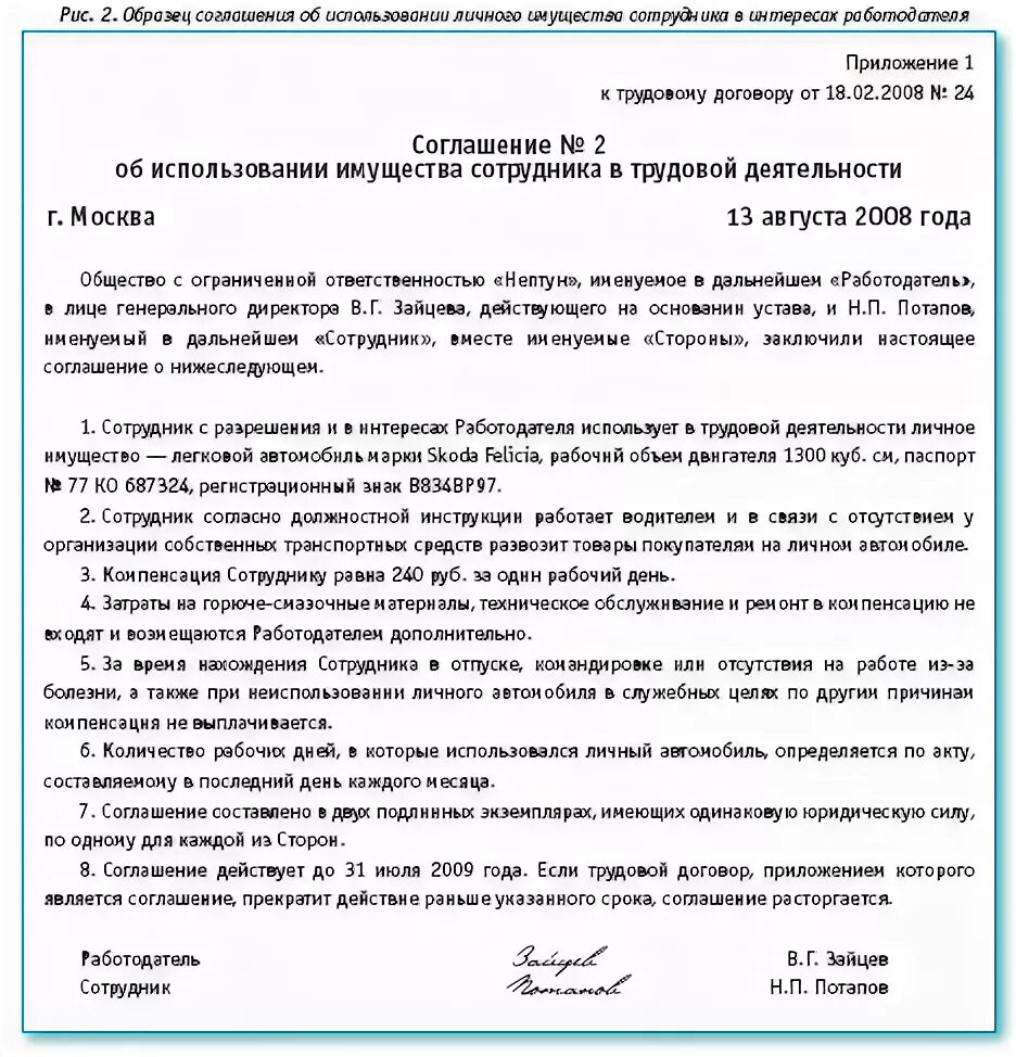 Соглашение об использовании автомобиля. Соглашение об использовании служебного автомобиля в личных целях. Соглашение о компенсации расходов. Личное имущество в служебных целях. Компенсация использования личного авто