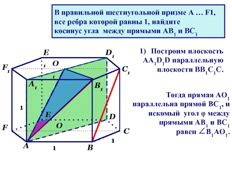 Все ребра равны 1. Правильная шестиугольная Призма угол между плоскостями aff1 и dd1e. Угол между прямыми в правильной шестиугольной призме. Ребра правильной шестиугольной Призмы. Правильная шестиугольная Призма.