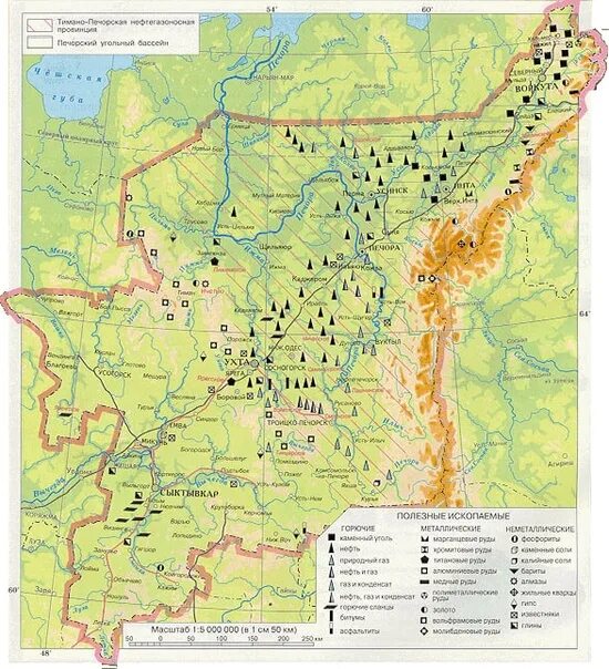 Богатство республики коми. Карта полезных ископаемых Коми. Карта полезных ископаемых Республики Коми. Карта Республики Коми с полезными ископаемыми. Месторождение полезных ископаемых в Республике Коми карта.