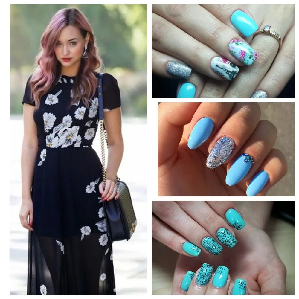 Маникюр к синему платью. Цвет ногтей к платью. Цвет ногтей к платью. Маникюр к голубому платью. Маникюр под черное платье.