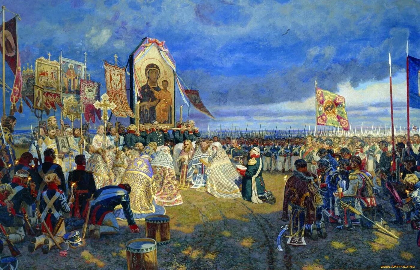 Святая русь 4. Молебен на Бородинском поле 1812. Молебен Кутузова перед бородинским сражением. Кутузов на Бородинском поле 1812. Кутузов 1812 Казанская икона Божией матери.