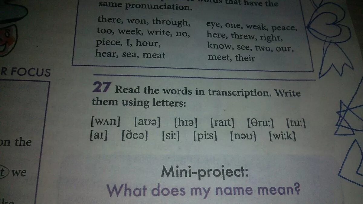 Write here write now. Write the Words to the Transcription. Read the Words in Transcription. Read the Transcription and write the Words. Write the transcribed Words on the left with ordinary Letters.