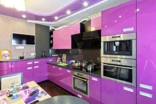 Фиолетовая кухня в интерьере сочетание цветов Trendy Purple Kitchen Cabinets Зеленая кухня, Домашний декор, Дизайн