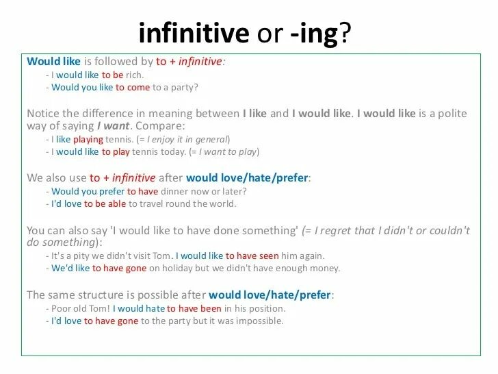 Want инфинитив. Ing или инфинитив. Разница Infinitive с to или ing form. Will инфинитив. Hate инфинитив.