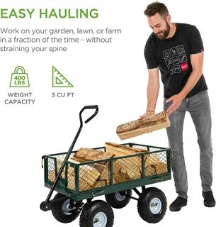 Steel Outdoor Lawn Garden Pull Wagon Cart Trailer Removable Sides 400-Lb Ca...