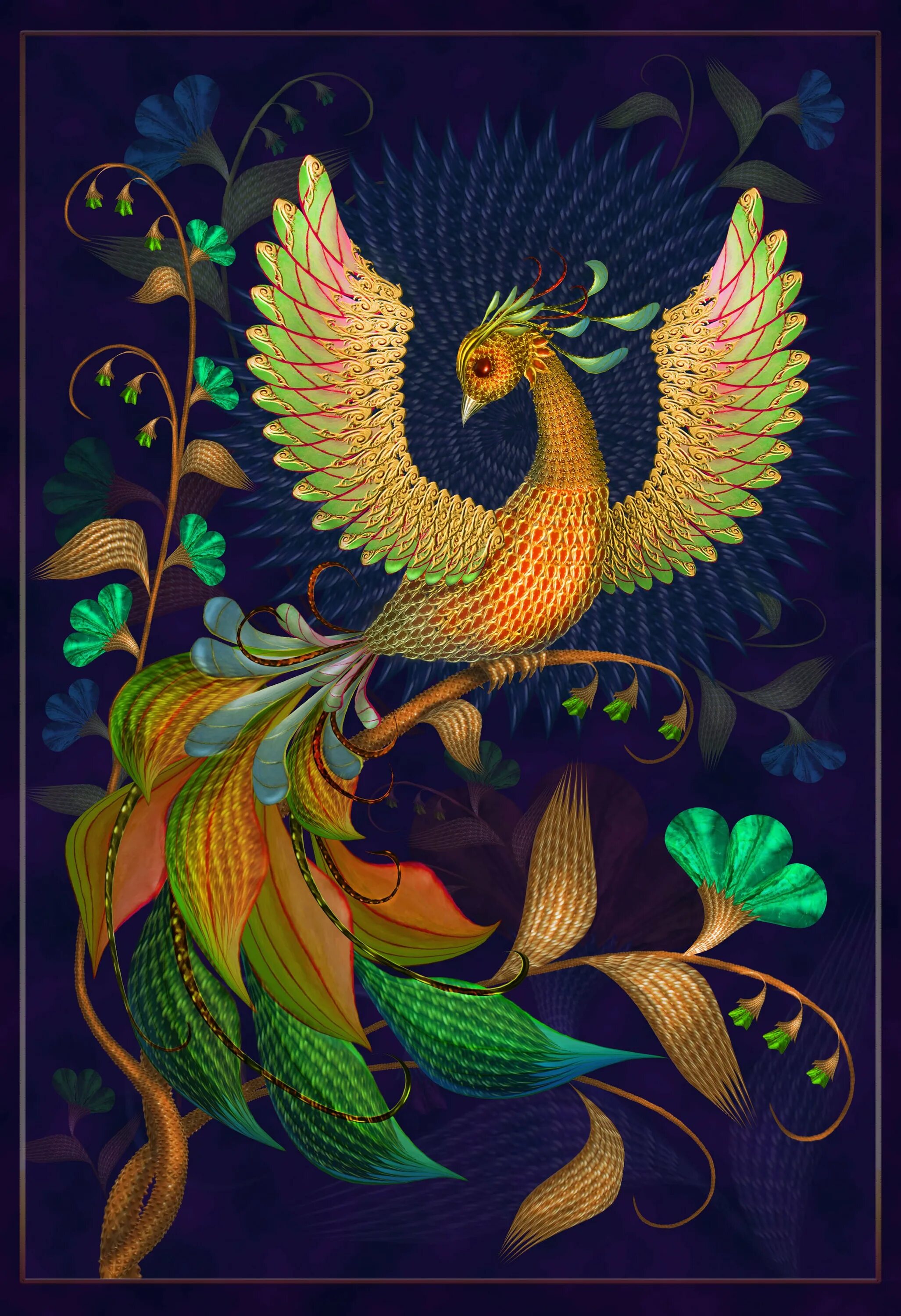 Орнаментальная композиция Сказочная птица Жар птица. Волшебная птица. Чудо птица.