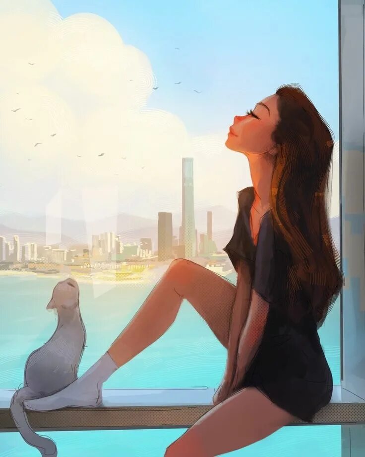 Sam is by the window. Художник sam young. канадский художник сэм янг,. sam yang art девушка. цифрового художника сэма янга..