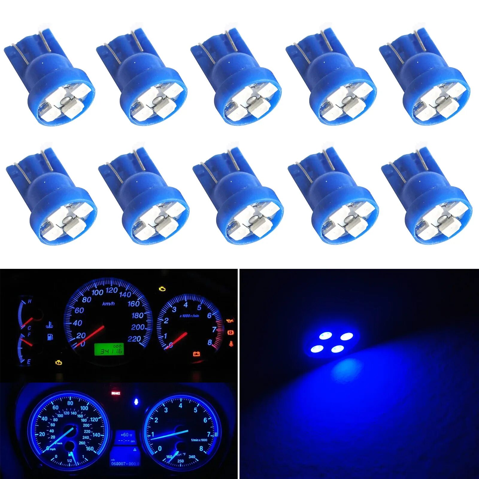 Автомобильные светодиоды. 10pcs t10 168 Blue Gauge instrument Cluster Speedometer Dash 4-SMD car led Light Bulbs. Синие лампочки в приборную панель t10 галогеновые. Синие лампочки в приборную панель t10. Лампа 12в для подсветки приборов 2106.