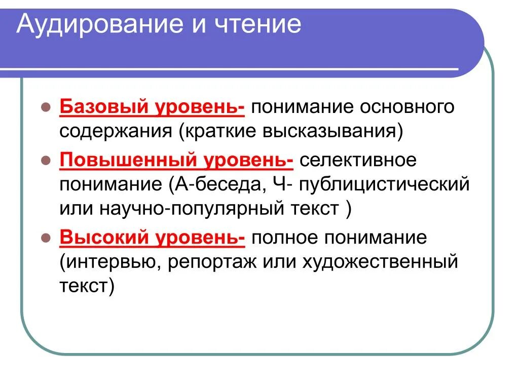Аудирование с пониманием основного содержания. Селективное чтение. уровни понимания текста. понимание текста. селективное аудирование это.