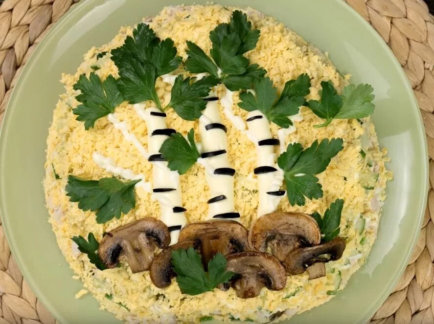 Салат береза рецепт с курицей и шампиньонами