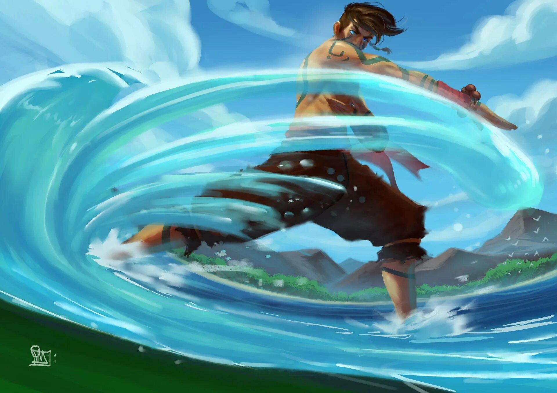 Вода персонажа. Элементаль днд. Тритон мифология. Унесенные призраками арты. Водяной персонаж.