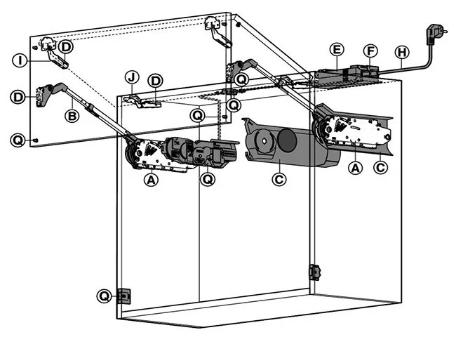 Складной подъемный механизм фасадов Blum Aventos HF 25/38, белые заглушки, компл