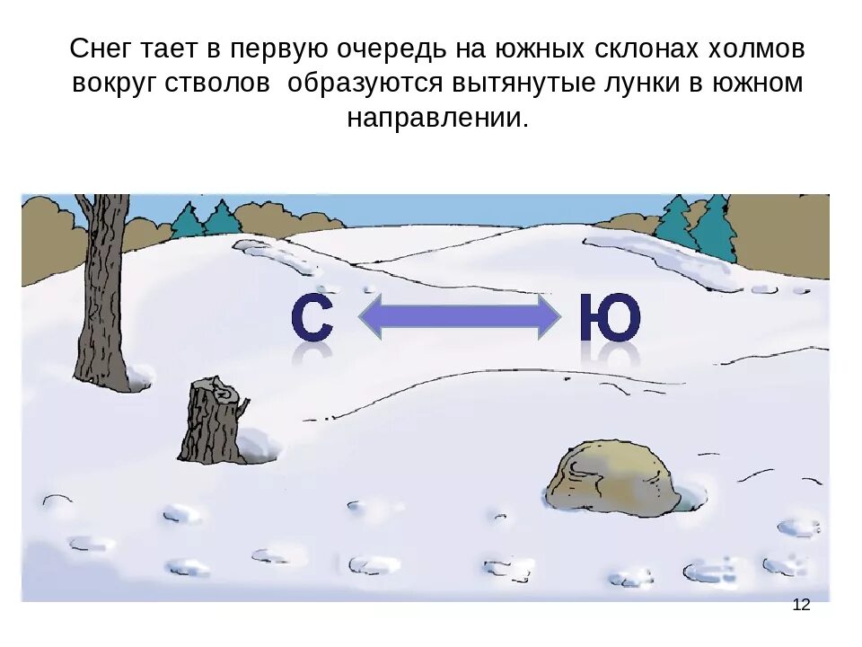 Определите массу снега который растает. Как определить стороны горизонта по таянию снега. Определение сторон горизонта по снегу. Ориентирование на местности по таянию снега. Ориентирование по по таянью снега.