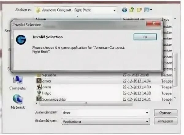 Invalid selection