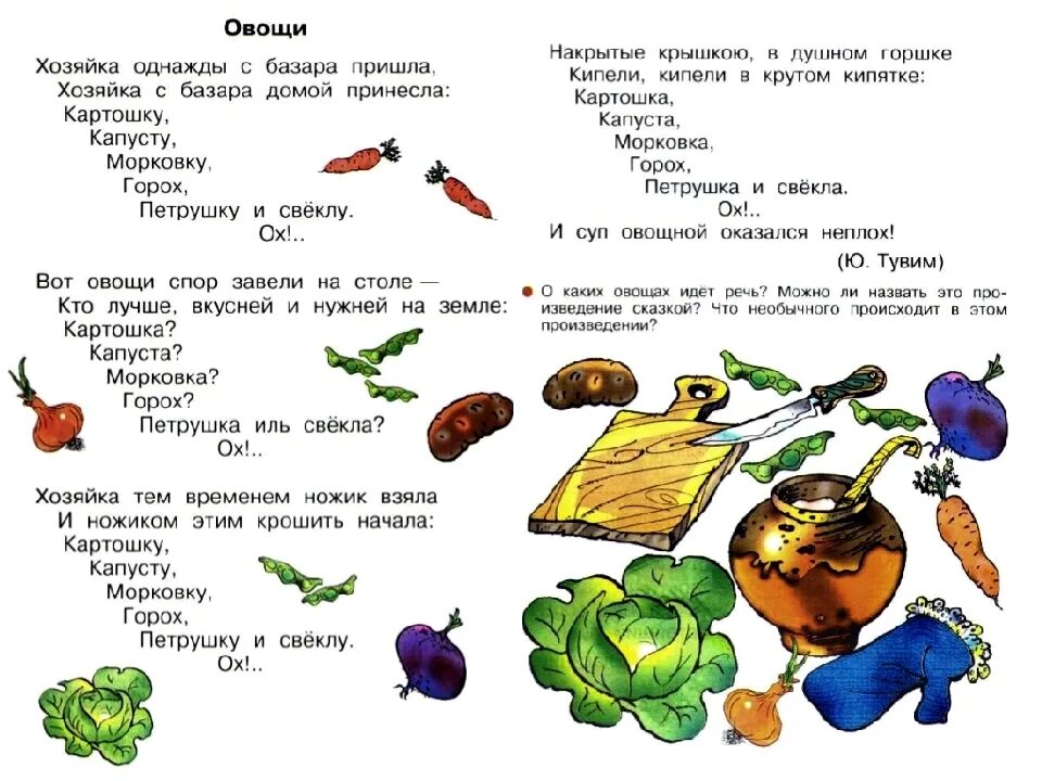 Предложение со словом овощи. Ю Тувим овощи. Стих овощи хозяйка однажды с базара пришла. Ю Тувим овощи стихотворение. Стихотворение Тувима овощи текст.