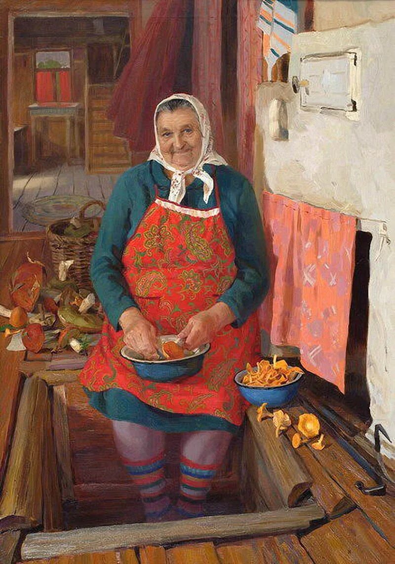 Картины Татьяны Юшмановой бабушки. Деревенская пожилая женщина