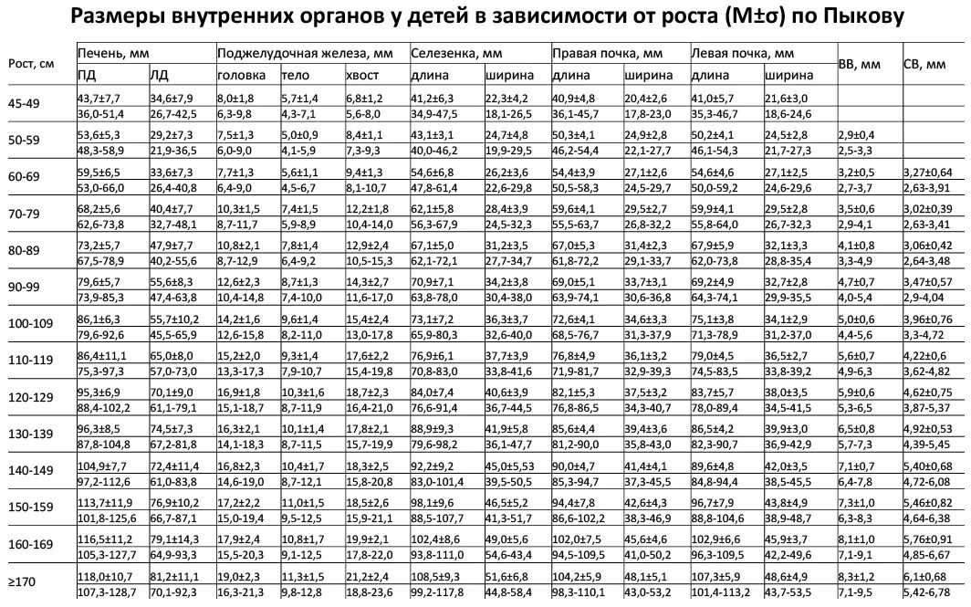 Размер печени по возрасту у детей