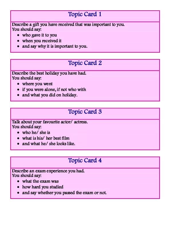 Topic experiences. Speaking Cards for pre-Intermediate students. Topic Cards. Вопросы для speaking Elementary. Speaking Cards pre Intermediate.