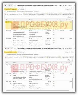 Поступление из переработки в 1с