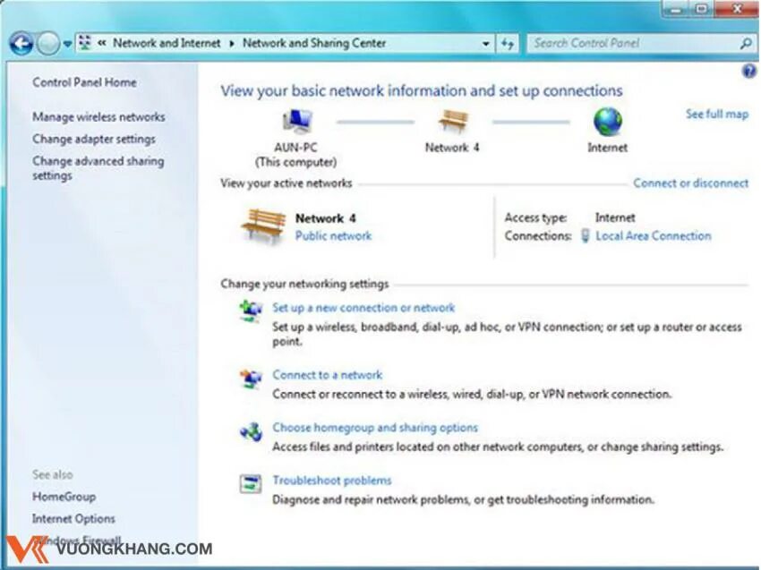 Sharing your internet. Network and sharing center. connect to internet access window.