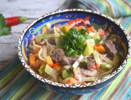Лагман с овощами и мясом