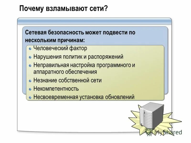 Причин может быть несколько 1. Причины взлома. Анализ безопасности локальной сети. Человеческий фактор в ИБ. Человеческий фактор в информационной безопасности готовый проект.