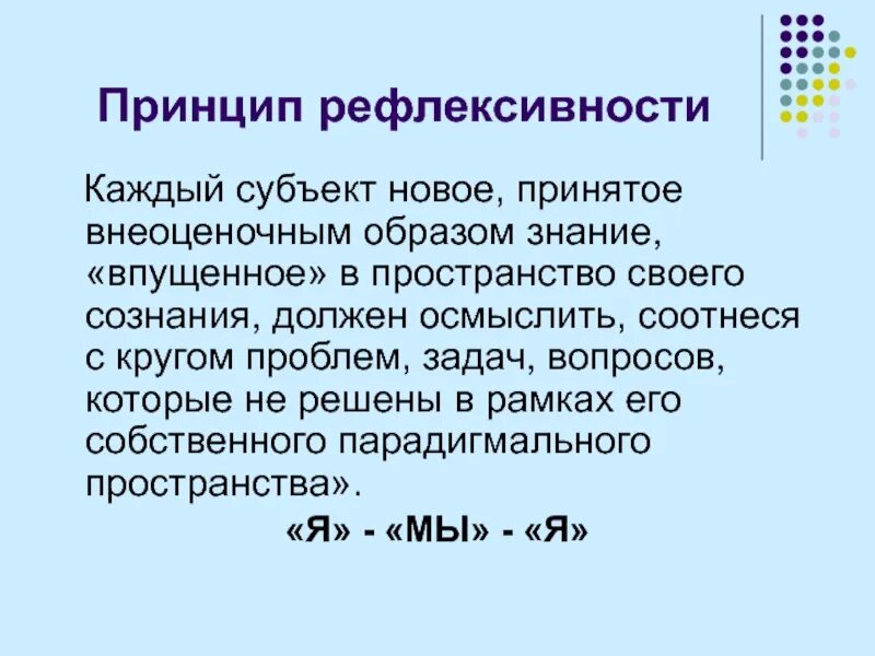 Рефлективность. Принцип рефлексивности. Рефлексивность сознания. 2. Рефлексивность.. Основное качество рефлексивности.