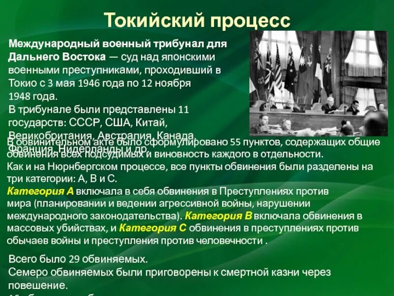 Токийский процесс 1946-1948гг. Нюрнбергский процесс и Токийский процессы. Нюрнбергский и Токийский процессы над военными преступниками. Международный военный трибунал. Трибунал итог