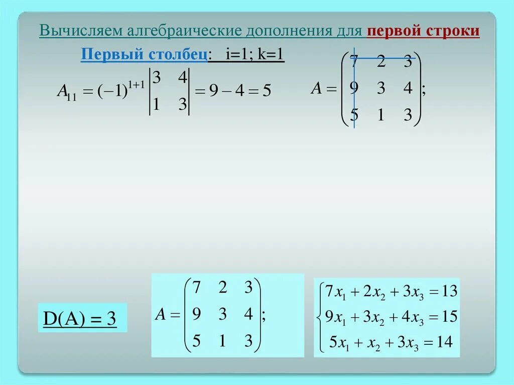 Метод алгебраических дополнений