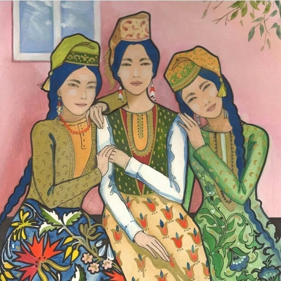Татарский р. Картины татарских художников. татары живопись. татарские иллюстрации. крымскотатарский народный костюм.
