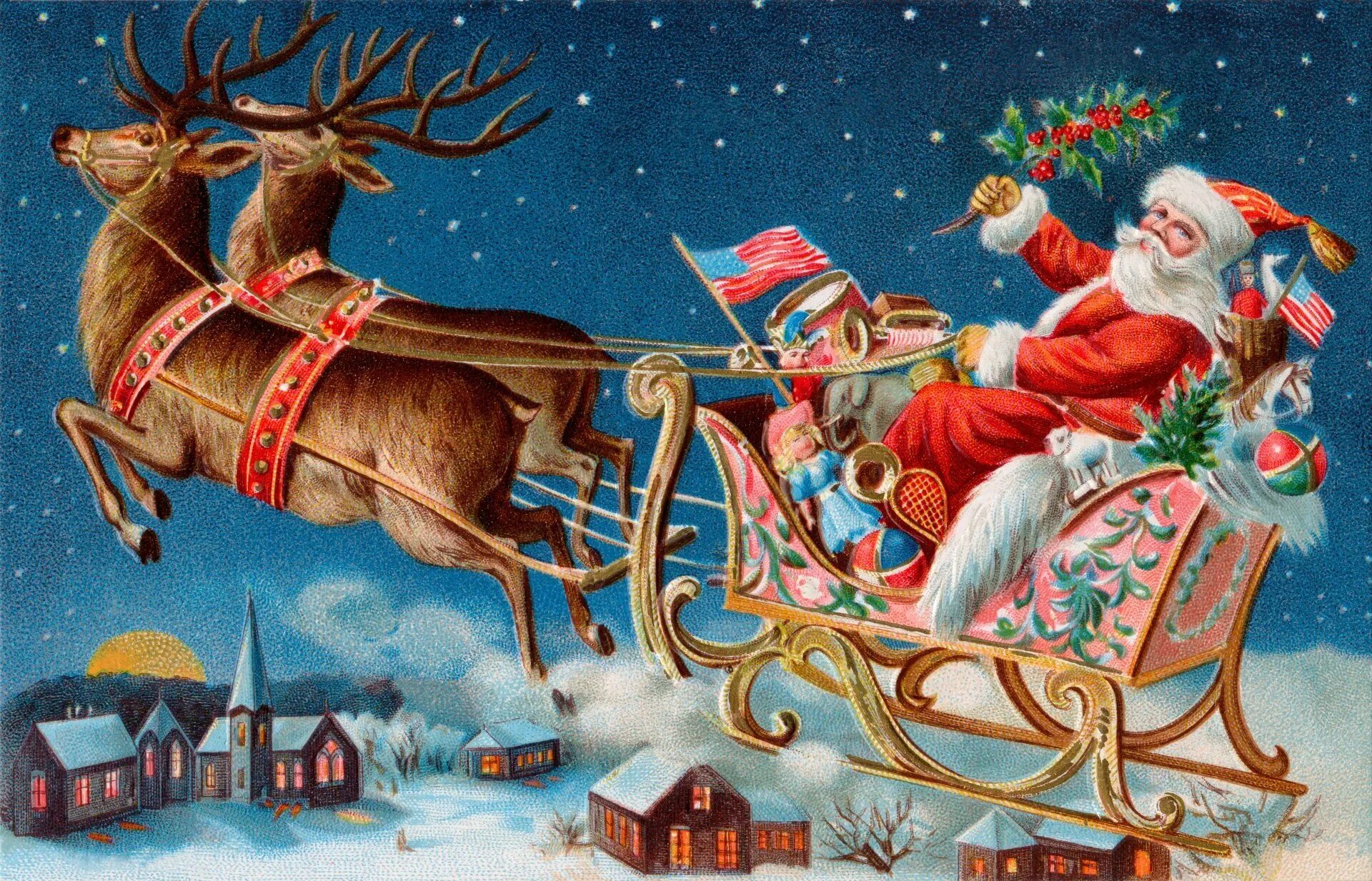 Christmas открытка. Олень санта-клауса. новогодняя открытка. новогодние иллюстрации. олени деда мороза.