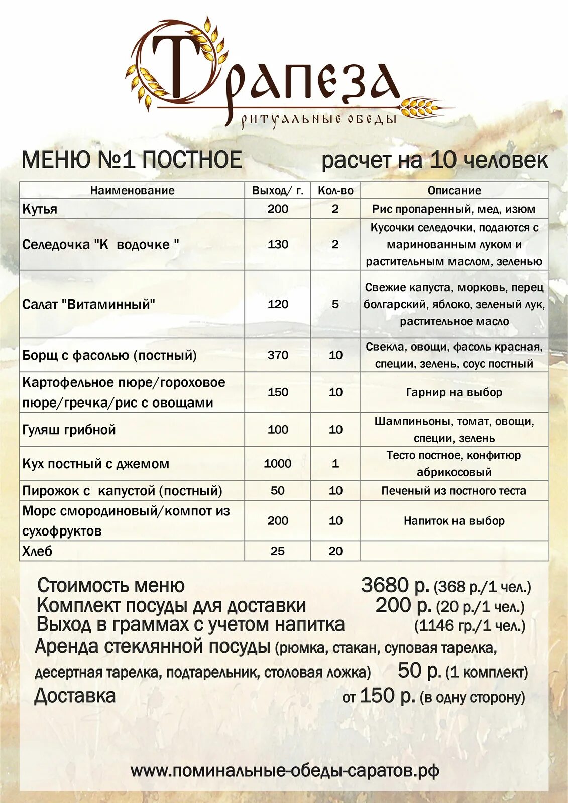 Поминальное меню в пост