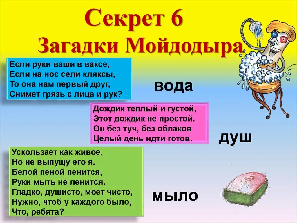 Загадки террас. Загадки Мойдодыра. Загадка Мойдодыр. Загадки на тему Мойдодыр. 5 Загадок.